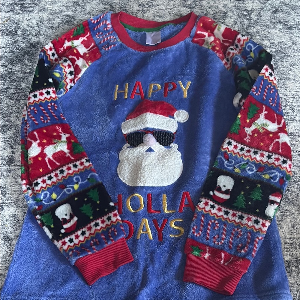 Secret Treasures Holiday Pajama Top - Blue and Red